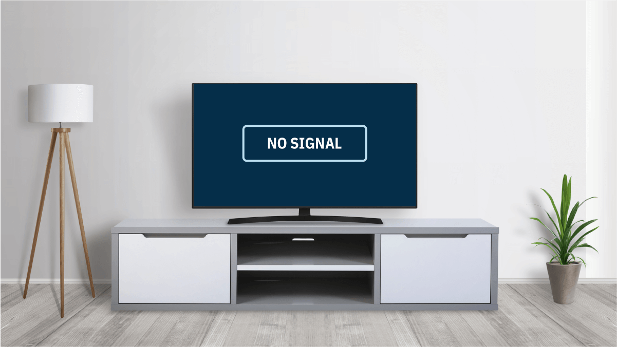 Photo of a television displaying a "No Signal" error message